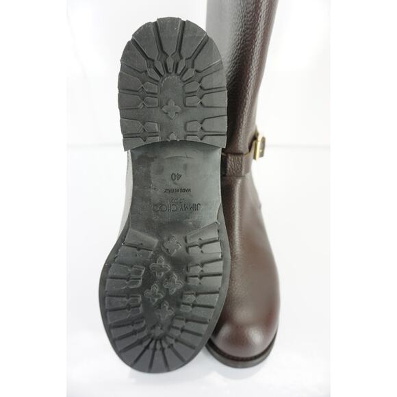 Jimmy Choo Durum Brown Leather Gold Side Zip Biker Boot SZ 40 10 NIB Moto $1095 - Picture 9 of 12